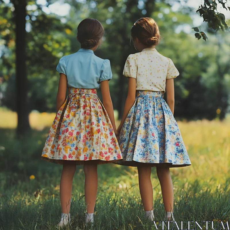 AI ART Girls in Floral Skirts in the Field