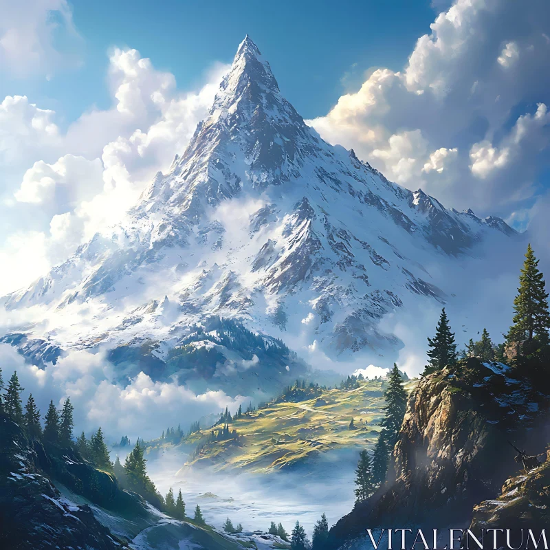 AI ART Serene Mountain Vista with Clouds