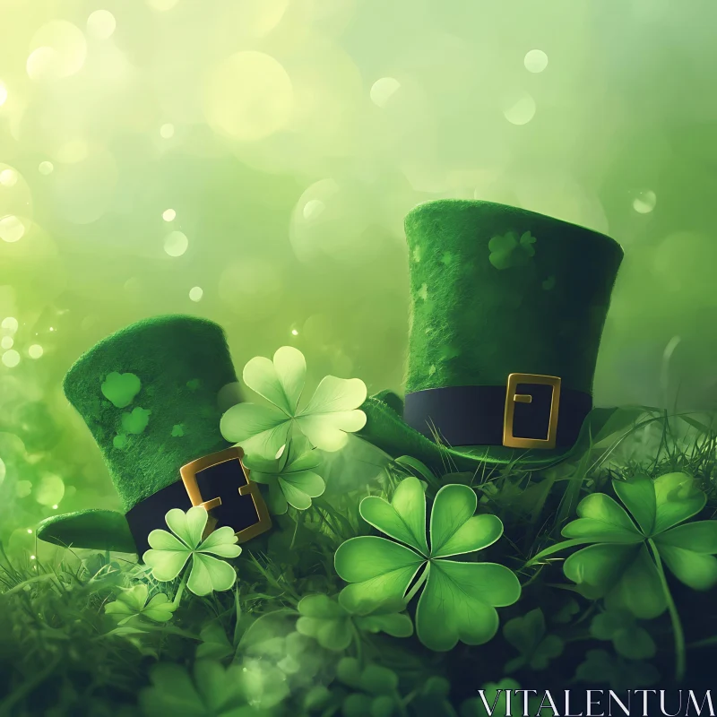 Charming Leprechaun Hats for St. Patrick's Day AI Image