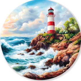 Lighthouse on Rocky Coastline Painting