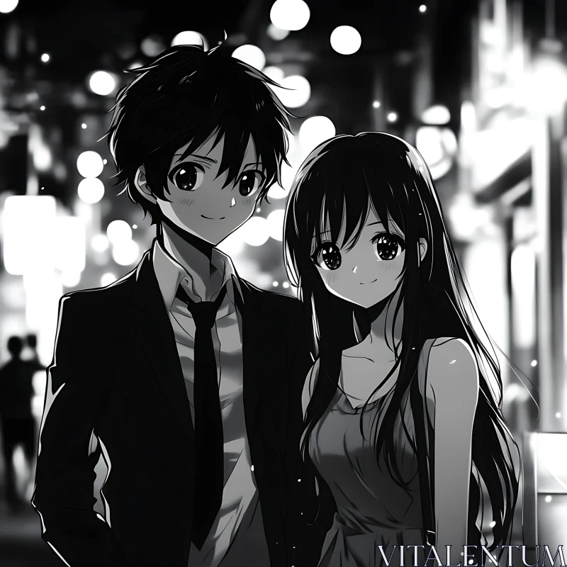 AI ART Anime Couple Under Night Lights