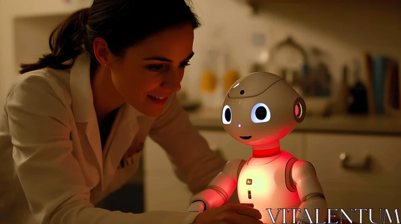 Woman and Glowing Humanoid Robot AI Image