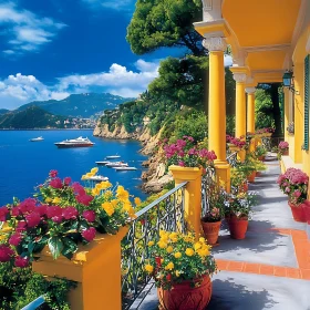 Seaside Balcony with Floral Display