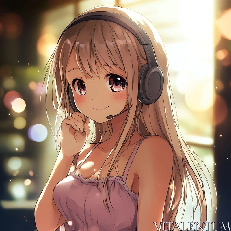 Cheerful Anime Girl with Headset AI Image