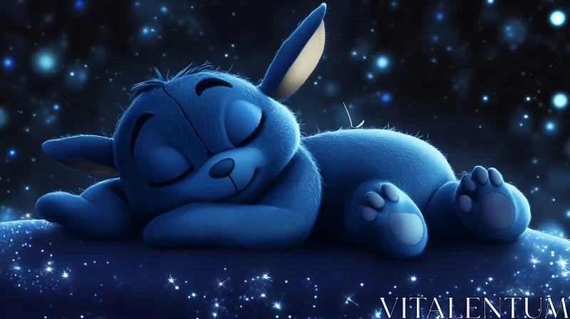 Sleeping Blue Animal with Glowing Stars AI Image