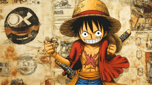 Straw Hat Anime Character with Sword