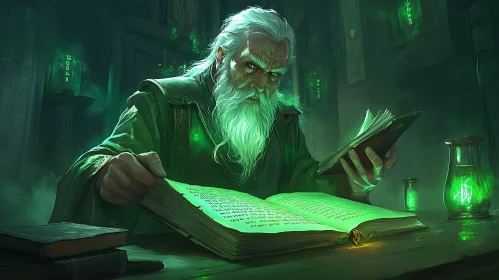 Old Wizard Reading a Spell Book