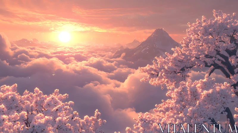 Cherry Blossoms Above the Clouds AI Image