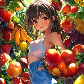 Charming Anime Girl with Fruit Basket