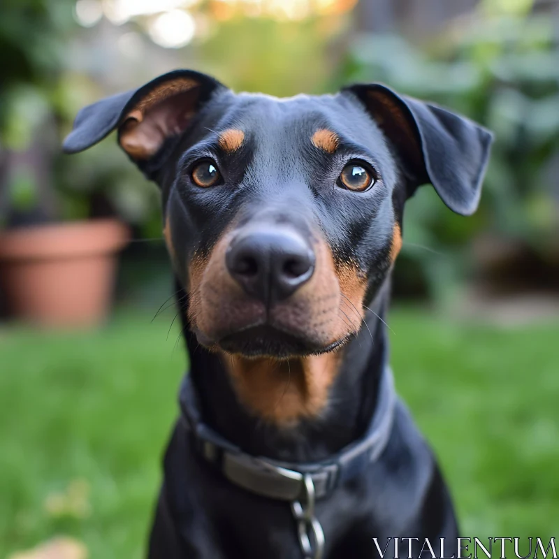 Expressive Canine Portrait in Garden AI Image