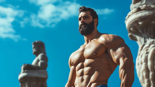 Muscular Man Under Blue Sky