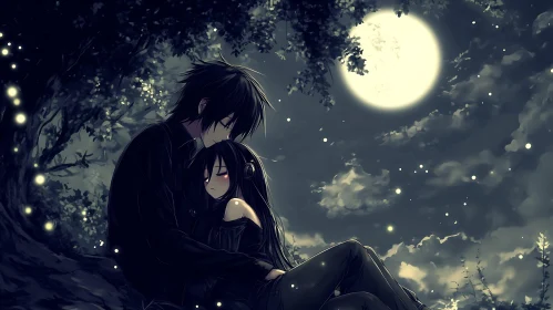 Moonlit Anime Couple in Love