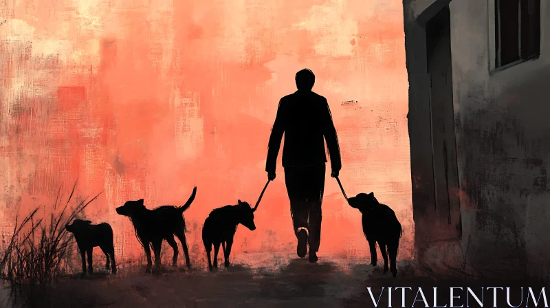 Man and Dogs Silhouette AI Image