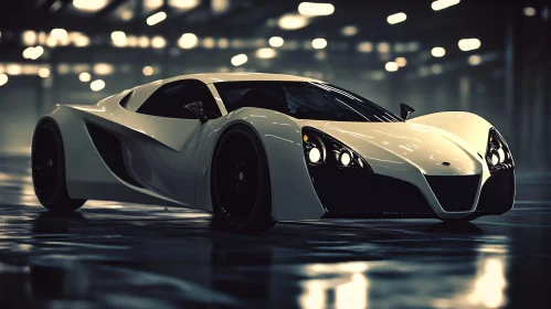 Modern White Supercar in a Moody Garage