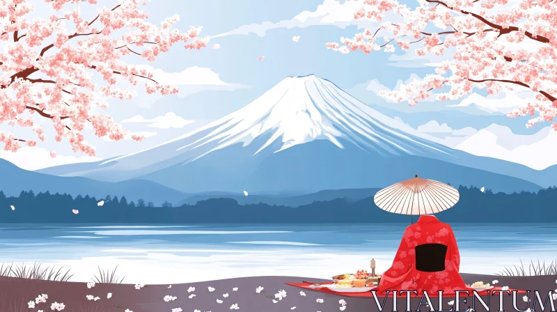 AI ART Japanese Serenity: Fuji and Blossoms