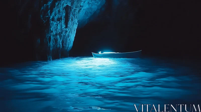 AI ART Glowing Boat in Mysterious Cave