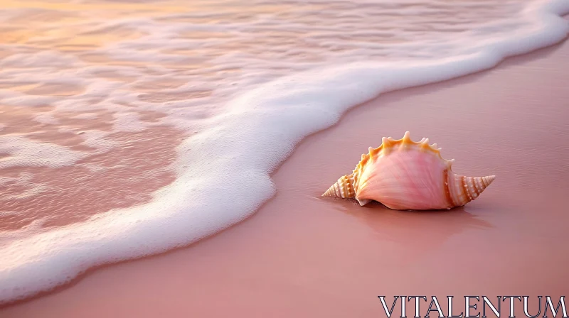 AI ART Pink Sand Beach with Seashell