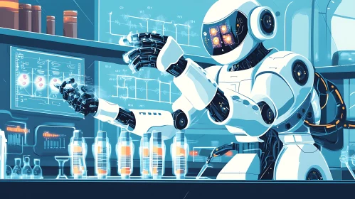 Futuristic Robot in Science Lab