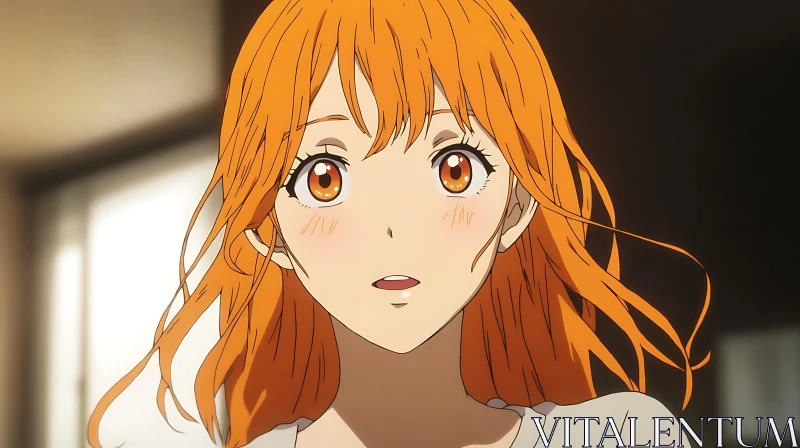 Surprised Anime Girl with Orange Hair AI Image