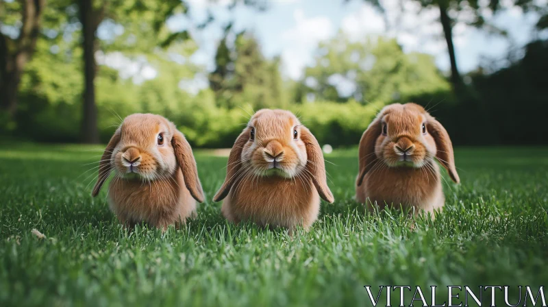 Charming Trio of Rabbits in a Meadow AI Image