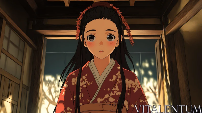 Anime Girl in Traditional Kimono AI Image