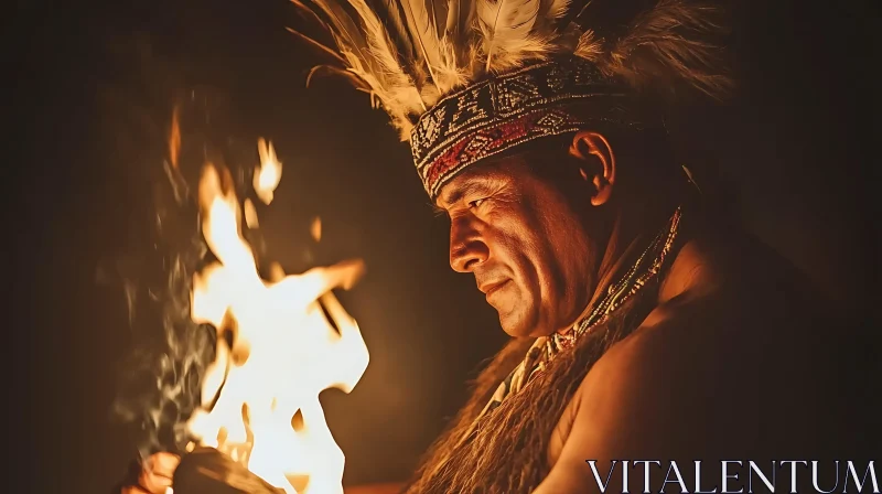 AI ART Traditional Man with Fire Portrait