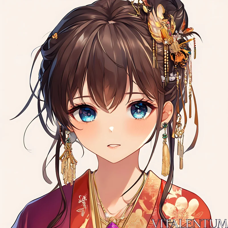 AI ART Elegant Anime Girl in Traditional Dress