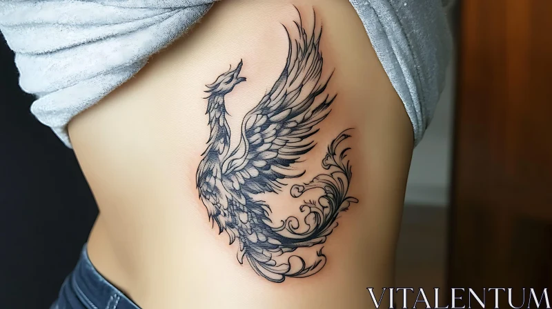 AI ART Elegant Phoenix Tattoo Design on Skin
