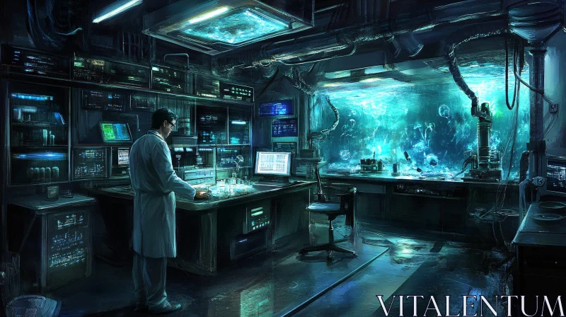 AI ART Scientist in Underwater Research Facility