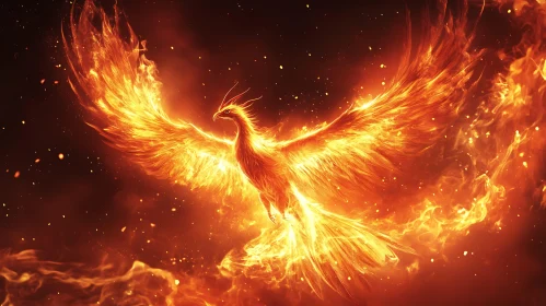 Flaming Phoenix in Flight