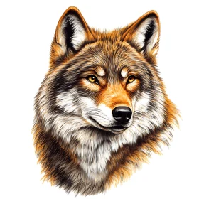 Artistic Wolf Head on White Background