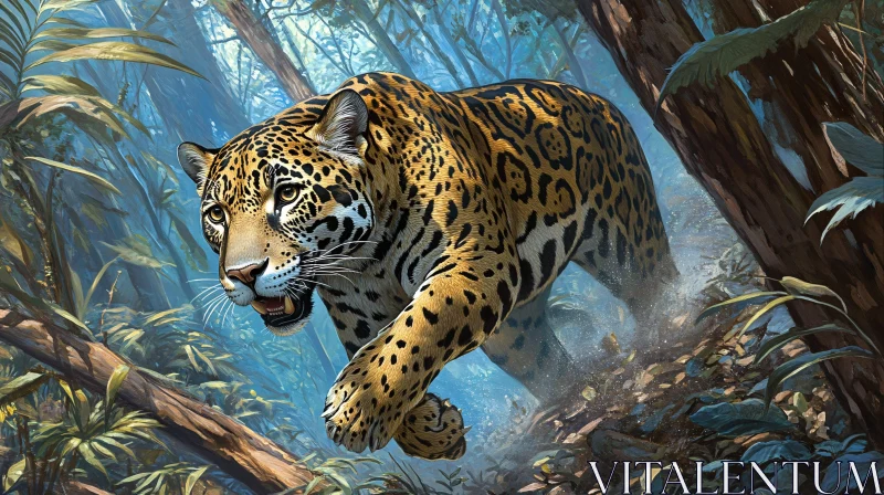 Spotted Jaguar Prowling Through Forest AI Image