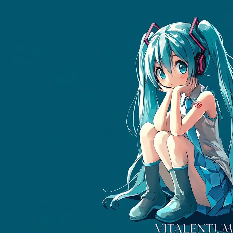 Contemplative Anime Character with Blue Eyes AI Image