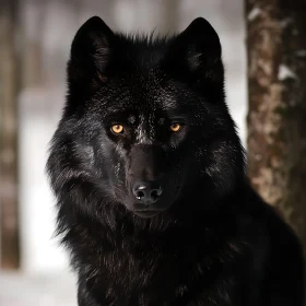 Intense Gaze of a Black Wolf