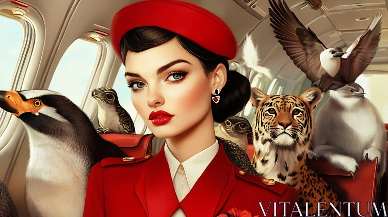 AI ART Vintage Airplane Adventure with Animals