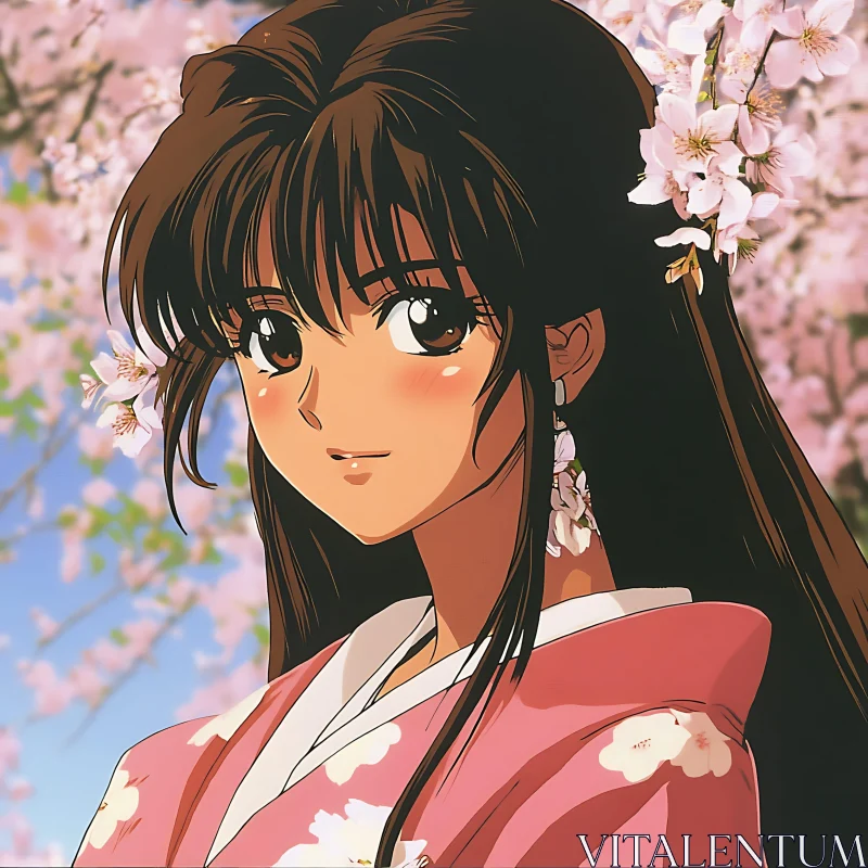 Cherry Blossom Spring Anime Portrait AI Image