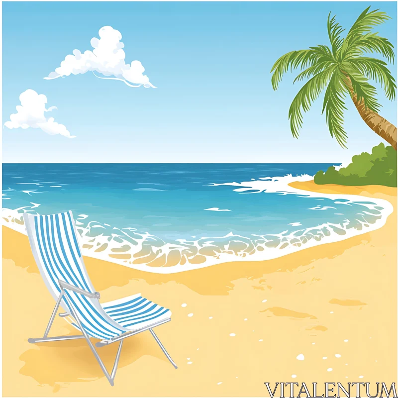 AI ART Seaside Relaxation with Deck Chair