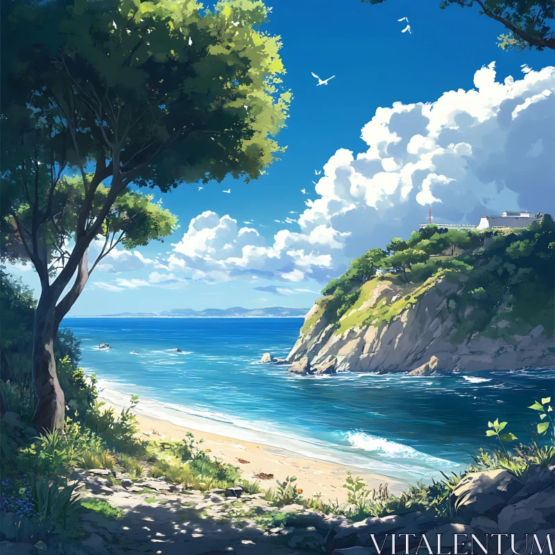 AI ART Coastal Scene: Beach and Turquoise Sea