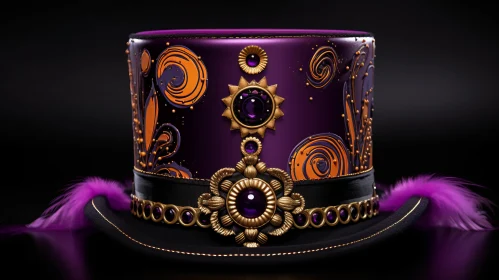 Enchanting Steampunk Hat with Purple Feathers and Ornate Decorations