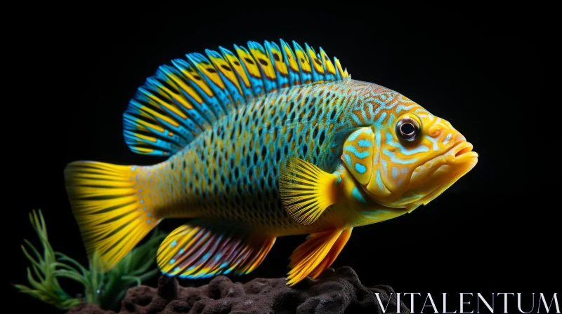 Exquisite Blue and Yellow Fish: A Baroque Animal Portrait in Junglecore Style AI Image