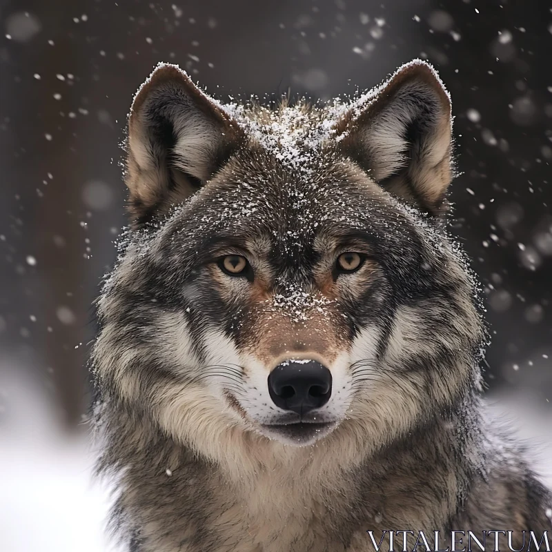 AI ART Snowy Wolf Face Close-Up