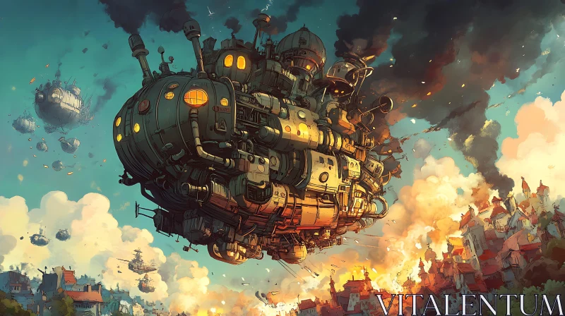 Epic Steampunk Airship Battle AI Image