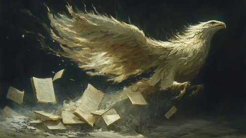 Majestic Eagle and Flying Books Artwork