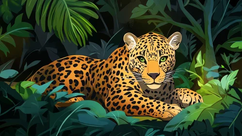 Resting Leopard Among Greenery