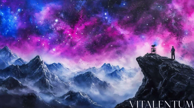 AI ART Man and Telescope Under Galaxy