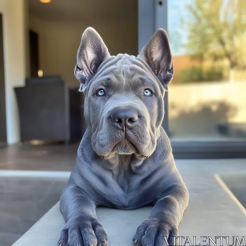 Charming Blue-Eyed Puppy Portrait AI Image