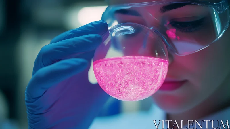 Scientist Examining Pink Solution AI Image