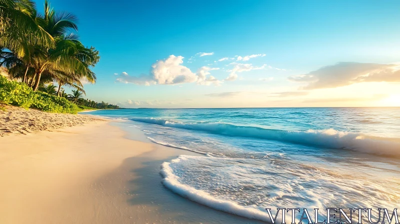 Tropical Beach Paradise at Sunrise AI Image