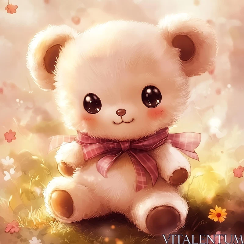 Charming Plush Teddy with Checkered Bowtie AI Image