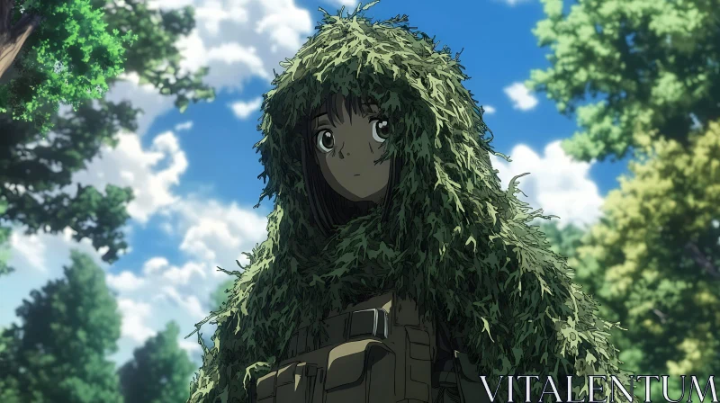 AI ART Anime Character in Nature with Camouflage